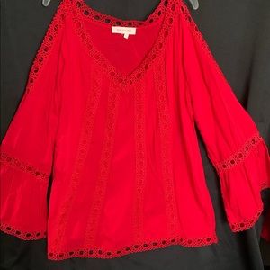 Solitaire Red Lace Trim Long Sleeve Shirt